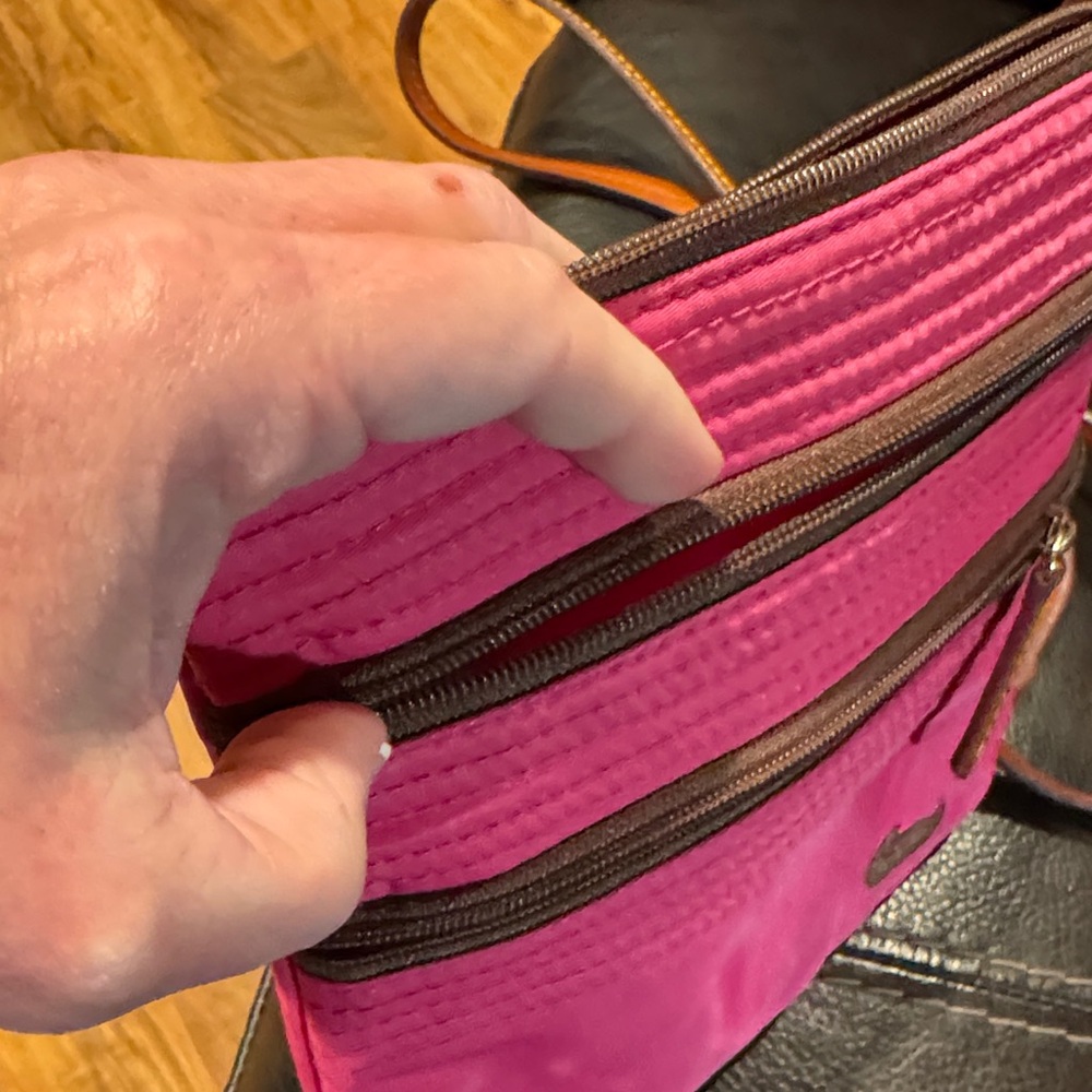Dooney & Bourke Hot Pink Crossbody with Brown Trim - Picture 4 of 6
